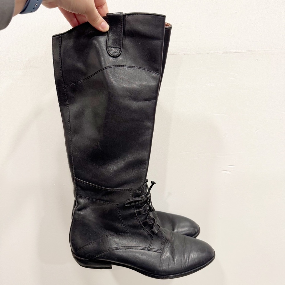 Corso Como Black Knee High Lace-Up Leather Equestrian Riding Boots 8.5